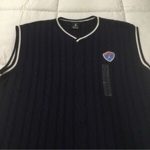 Nike Jordan Vest XL Cable-Knit Sleeveless Sweater Blue V-Neck Cotton Blend NWT